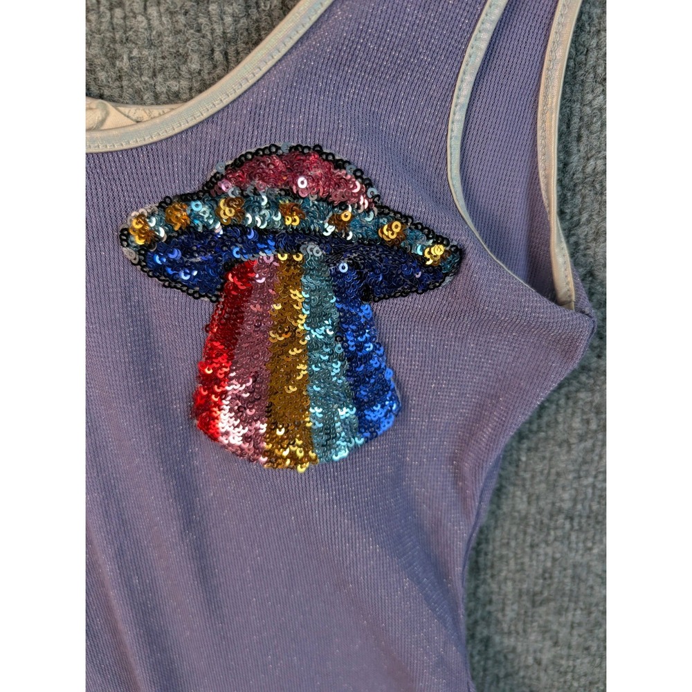 Bear Dance Purple Metallic UFO Sequin Bodysuit Rainbow Alien Festival Rave Small - Picture 3 of 5